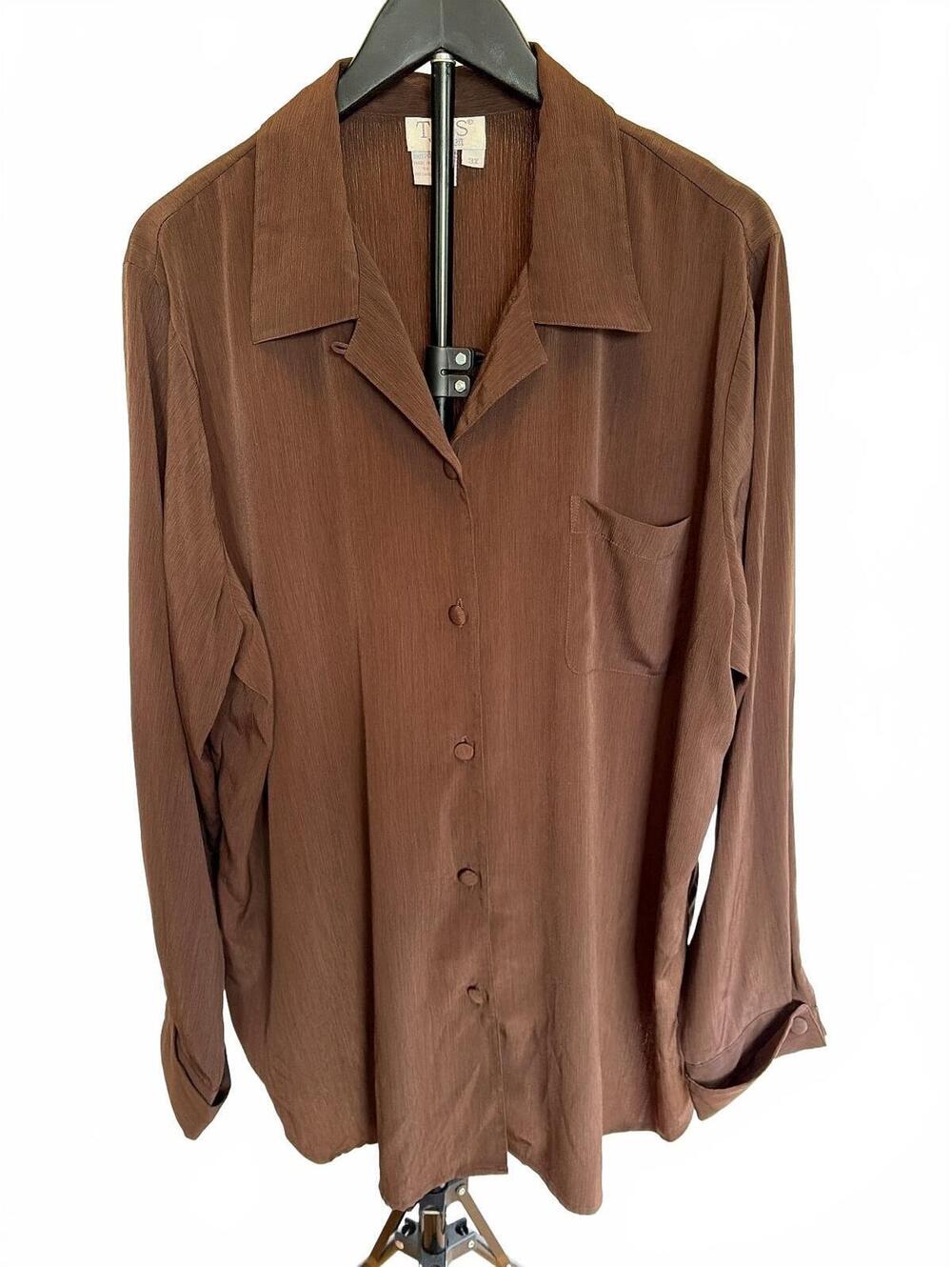 Vintage 3X Chocolate Brown Blouse 90s Minimalist Office Siren Dark Academia Fall